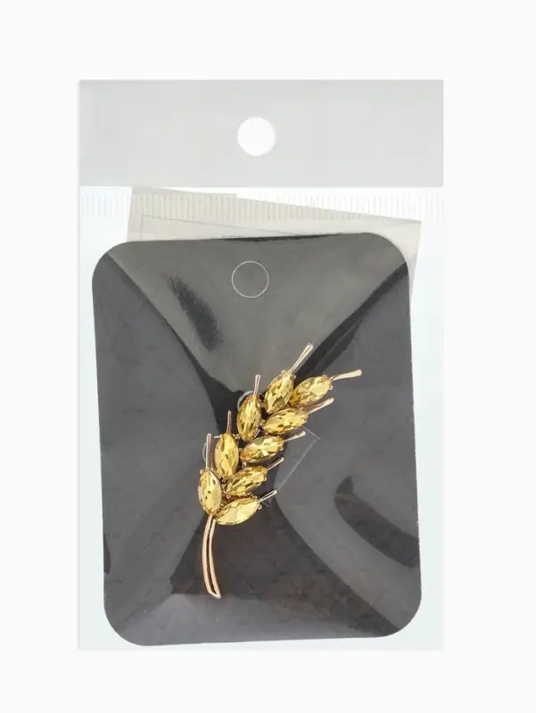 Брошь &laquo;Колосок&raquo; малый, цвет жёлтый в золоте