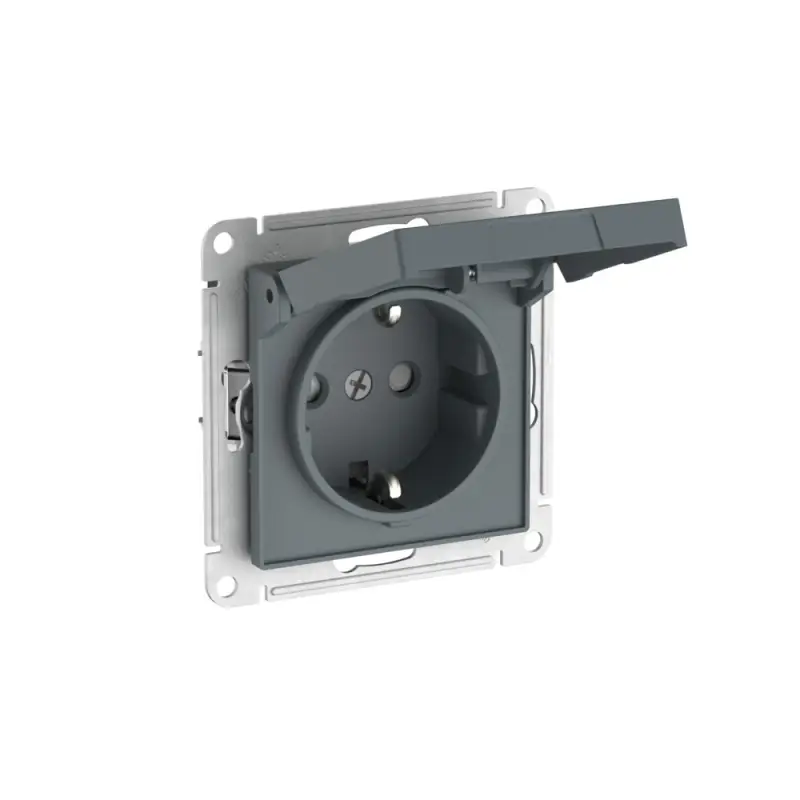 ATLASDESIGN РОЗЕТКА с заземл. со шторк. с крышкой,16А,IP20,мех., быстрозажимные клеммы, ГРИФЕЛЬ