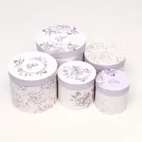 Набор шляпных коробок 5 в 1 &laquo;Астры&raquo; сиреневый, 22&times;19.5, 14&times;13 см
