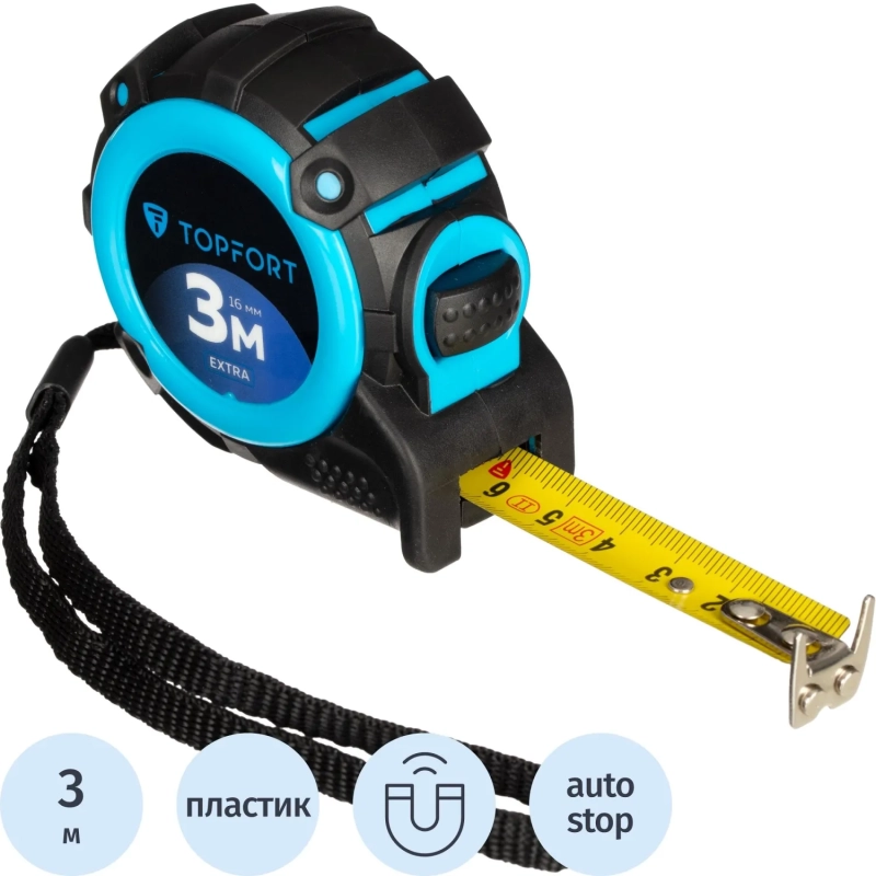 Рулетка 3мх16 мм с автостопом  Topfort Extra