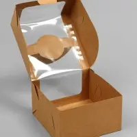 Коробка под бенто-торт с окном, крафт, 14&times;14&times;8 см