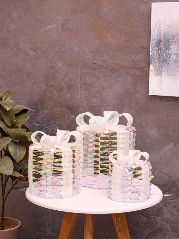 Фигура световая  Фигура световая "Подарки цилиндр серые", 25х20х15 см, 90 LED, батарейки ААх8 (не в компл.), свечение тёплое белое