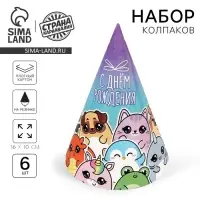 Колпак бумажный «С Днём Рождения», (набор 6 шт)