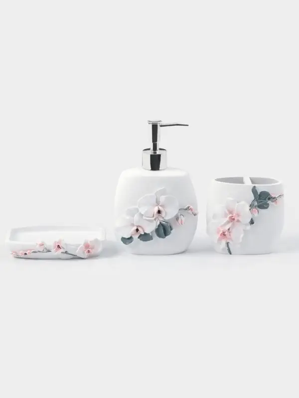 Аксессуары для ванной &laquo;Орхидея&raquo;, 3 предмета, дозатор 580 мл, мыльница, стакан