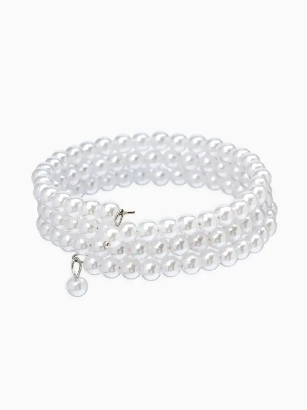Браслет пружинка &laquo;Жемчуг. Невеста&raquo;, d=5.5 см, бусина 5 мм, 3 ряда, белый
