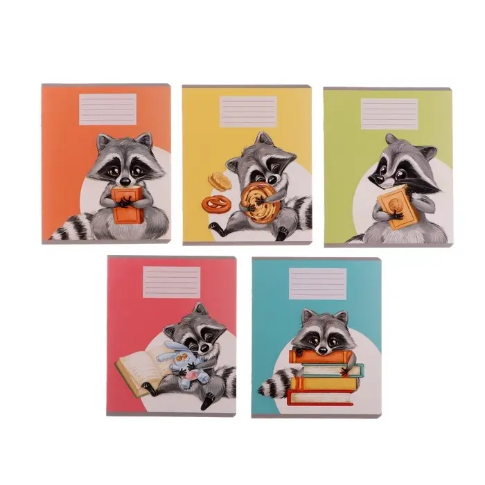 Тетрадь 18 листов в линию Calligrata "Еноты", обложка мелованный картон, ВД-лак, блок офсет, белизна 95%, МИКС