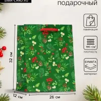 Пакет подарочный новогодний ламинированный &laquo;Веточки&raquo;, 26&times;32&times;12 см