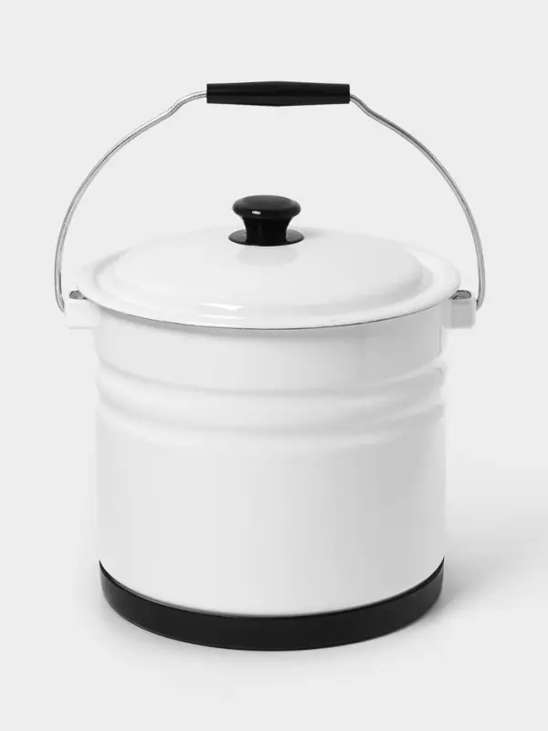 Ведро эмалированное, 10 л, с крышкой и ручкой, на подставке, белое