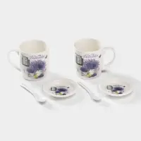 Набор кружек с ложками и подставками &laquo;Букет лаванды&raquo;, 2 предмета: 330 мл, керамика, рисунок МИКС