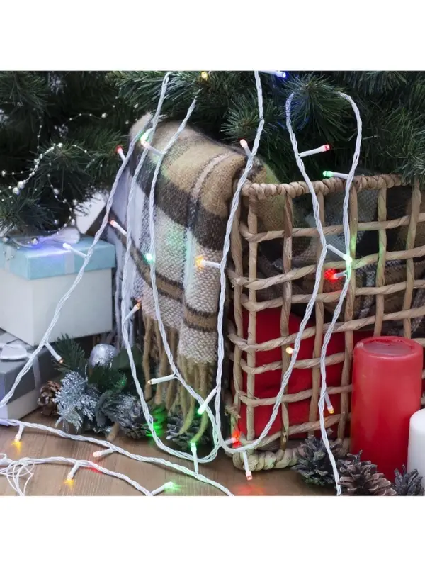 Гирлянда &laquo;Нить&raquo; 20 м, IP20, белая нить, 200 LED, свечение мульти, 8 режимов, 220 В