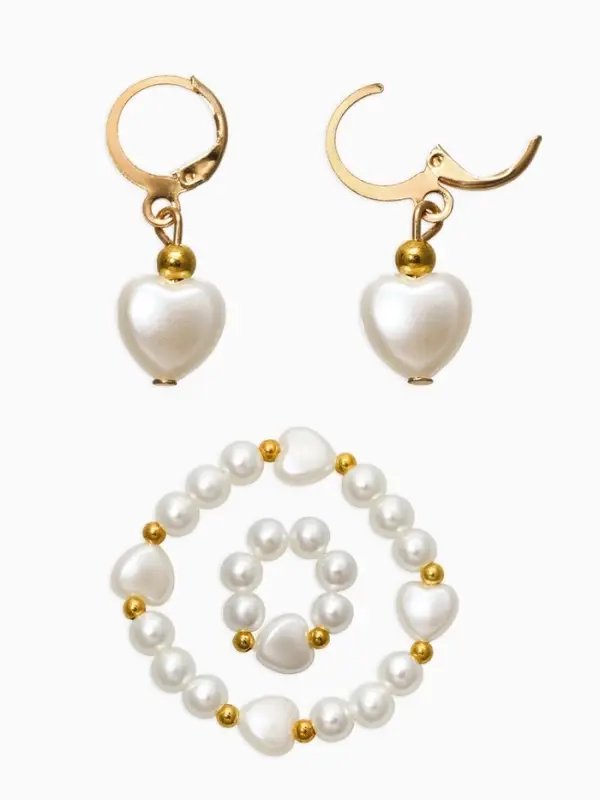 Набор детских украшений &laquo;Выбражулька. Стиль в сердце&raquo; 4 предмета: клипсы, кольцо, бусы, браслет, белый в золоте