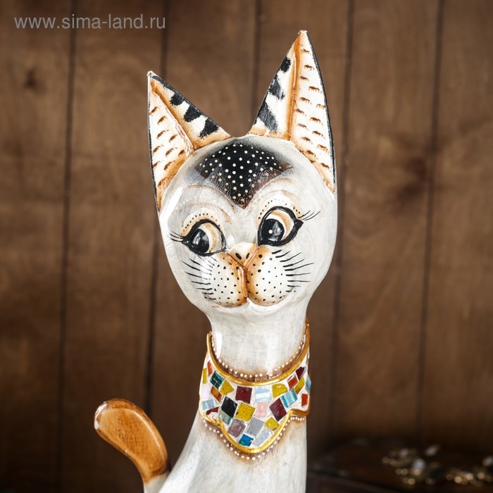 Сувенир дерево Сувенир дерево "Кошка с мозаичными вставками" серая 60х12х6 см