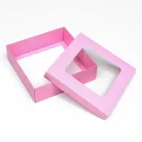Коробка подарочная складная, упаковка, крышка-дно, розовая, с окном 20&times;20&times;6 см