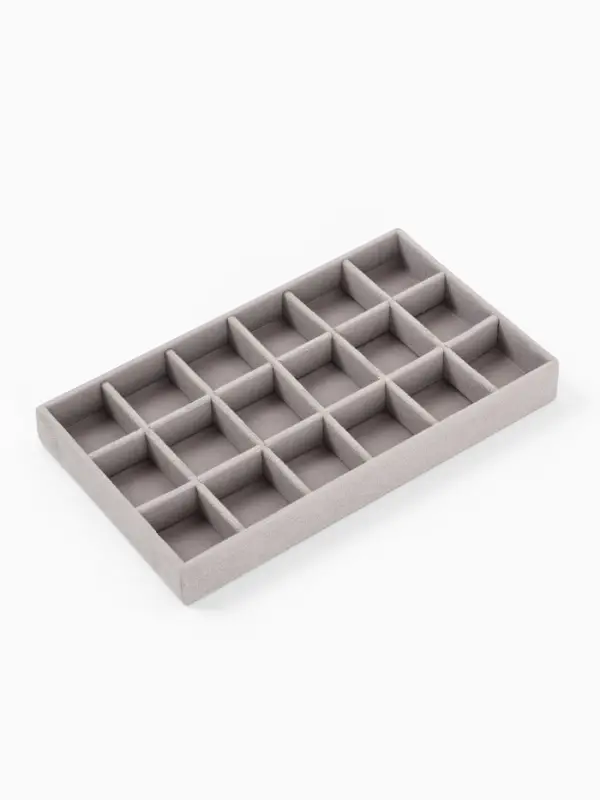 Подставка для украшений QF18 ячеек, флок, 21&times;12.3&times;2.5 см, серая