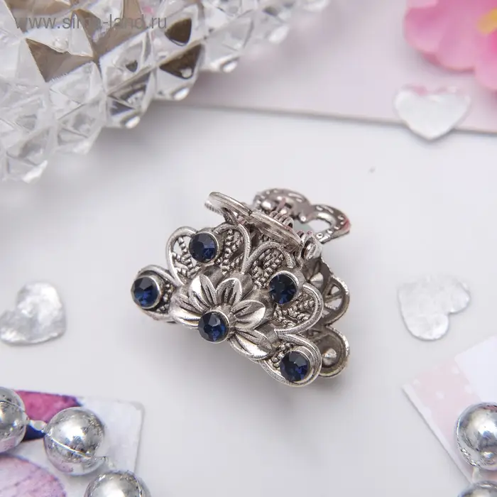 Крабик для волос «Синий туман», цветок, 2.3 см, серебро