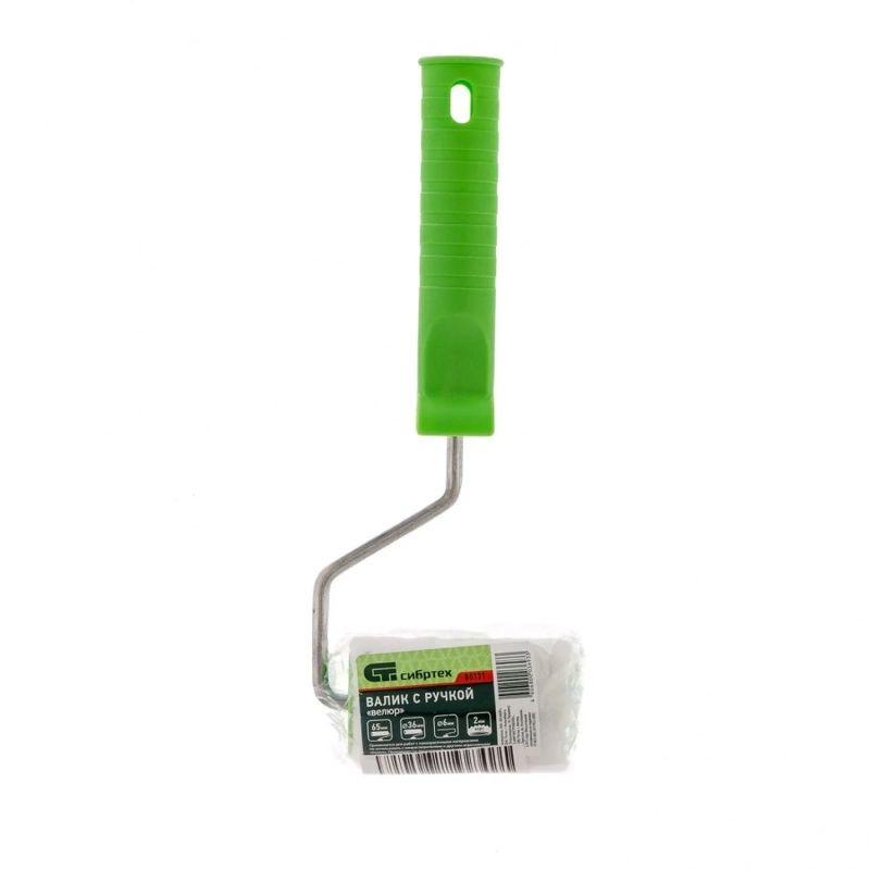 Валик 75 мм D=36 мм с ручкой 6 мм полиакрил, шерсть Велюр Сибртех 80131