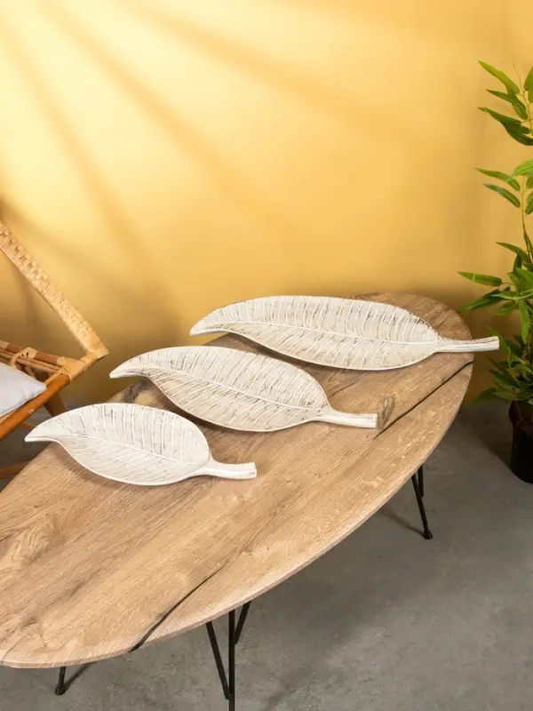 Набор блюд Набор блюд "Листья тропические" дерево, L - 60.50 и 40 см, цв. белый