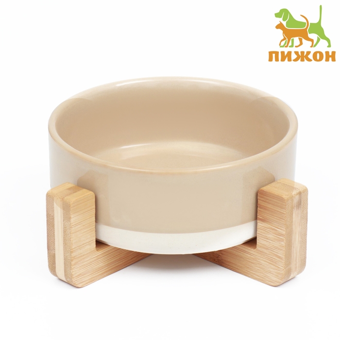 Миска керамическая на подставке 450 мл 13 х 5 см бежевая с белым Миска керамическая на подставке 450 мл 13 х 5 см бежевая с белым