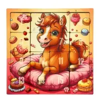 Головоломка «Пятнашки. Жеребёнок со сладостями», логическая настольная игра, 22×22 см