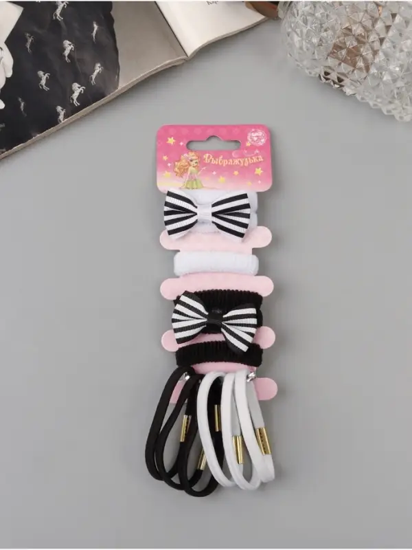 Резинка для волос  Резинка для волос "Бантик" (набор 12 шт) полоски, чёрно-белый