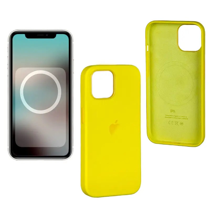 Чехол iPh 14 Silicon Case 100% ORG Yellow (MagSafe + анимация NFC) c LOGO