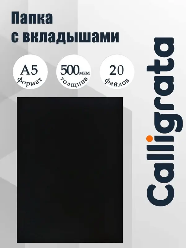 Папка с 20 вкладышами А5, 500 мкм, Calligrata, текстура &laquo;песок&raquo;, черная