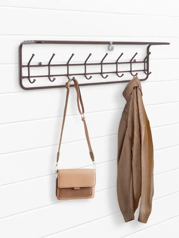 Вешалка настенная, с полкой, 8 крючков, 100 см, коричневая