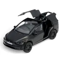 Машина металлическая Tesla Model X Plaid, 12 см, свет и звук, открываются двери, инерция, черная матовая