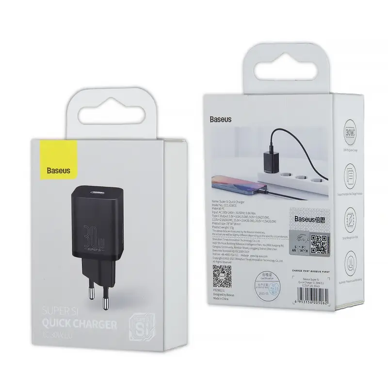 * Переходник СЗУ на Type-C 30W CCSUP-J01 Baseus черный * Переходник СЗУ на Type-C 30W CCSUP-J01 Baseus черный