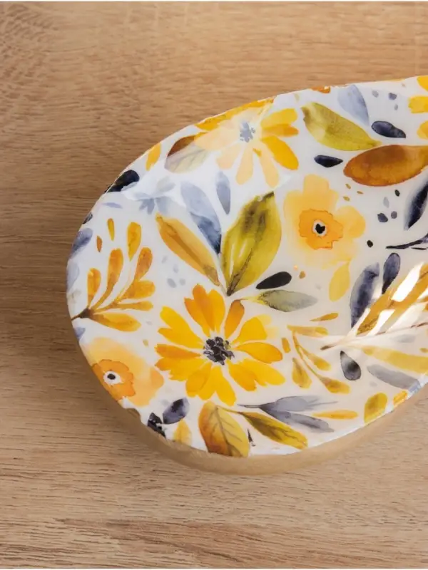 Подставка под ложку &laquo;Желтые и синие цветы&raquo;, 25.5&times;9&times;3.8 см, дерево манго