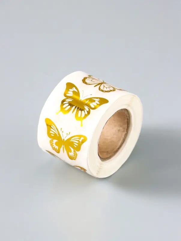 Наклейка бумага, ПВХ &laquo;Бабочки&raquo;, 3&times;2 см, 500 шт. в рулоне, золото, 5&times;5&times;3 см
