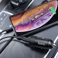 Автомобильное зарядное устройство Hoco Z32B, 1 Type-C, 1 USB, 20 Вт, 4 А, PD + QC, чёрное