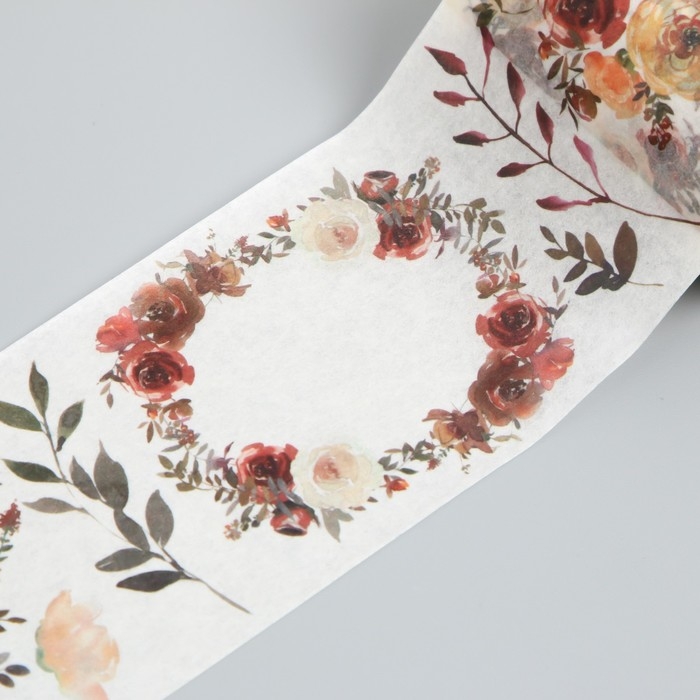 Клейкая лента бумага Клейкая лента бумага "Осенние цветы" ширина 5,4 см намотка 3 м 5,4х3,8х3,8 см