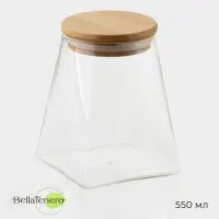 Банка для сыпучих продуктов Magistro &laquo;Эко. Трапеция&raquo;, 550 мл, 8.5&times;12.5 см, с бамбуковой крышкой, стекло, прозрачная