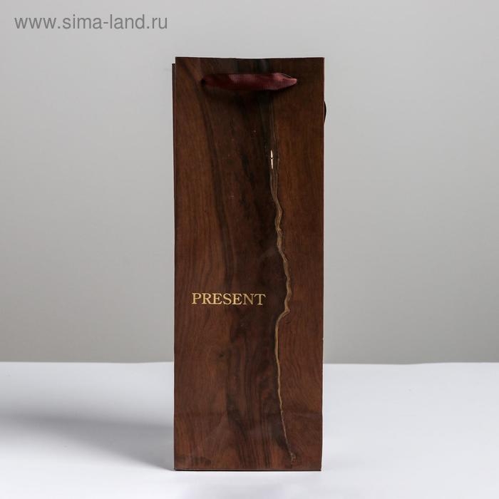 Пакет подарочный ламинированный под бутылку, упаковка, «Wood present», 13 x 36 x 10 см Пакет подарочный ламинированный под бутылку, упаковка, «Wood present», 13 x 36 x 10 см