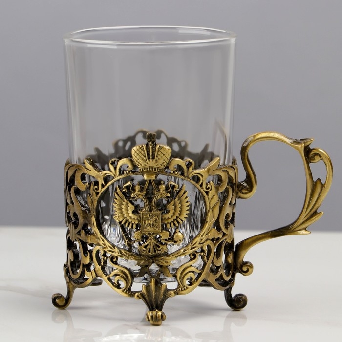 Подстаканник со стаканом  Подстаканник со стаканом "Орел", 12,5 х 12,5 х 13 см