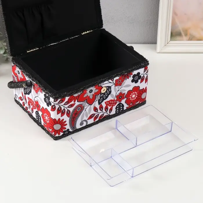 Шкатулка для рукоделия и шитья &laquo;Народный цветочный узор&raquo;, хранение ниток, иголок, мелочи, 19&times;26&times;14.5 см