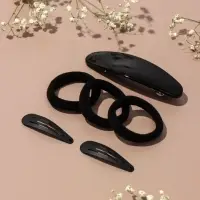 Набор для волос QF &laquo;Авиталь&raquo;, 3 резинки 6 см, заколка - автомат 9 см, 2 заколки 4.5 см, чёрный