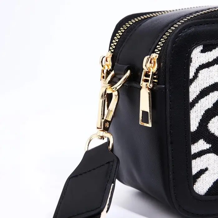 Сумка женская кросс-боди на молнии, 18&times;7&times;16 см, с животным принтом, чёрная
