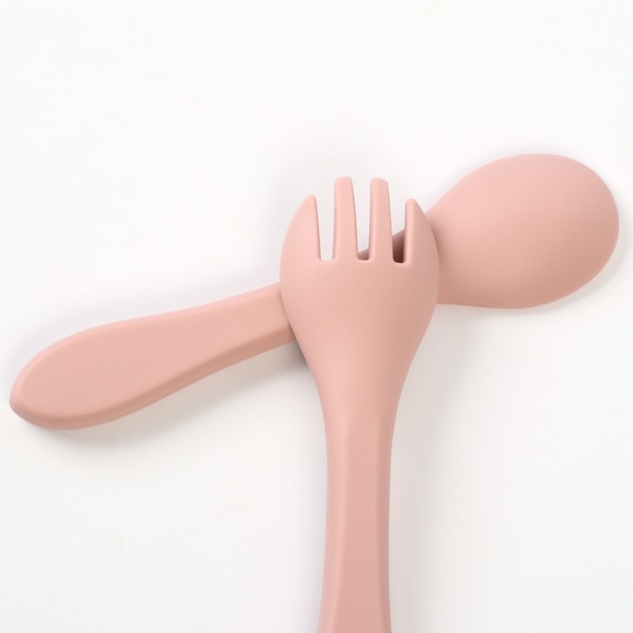 Набор детский столовых приборов, вилка и ложка M&B (силикон), пыльная роза Набор детский столовых приборов, вилка и ложка M&B (силикон), пыльная роза