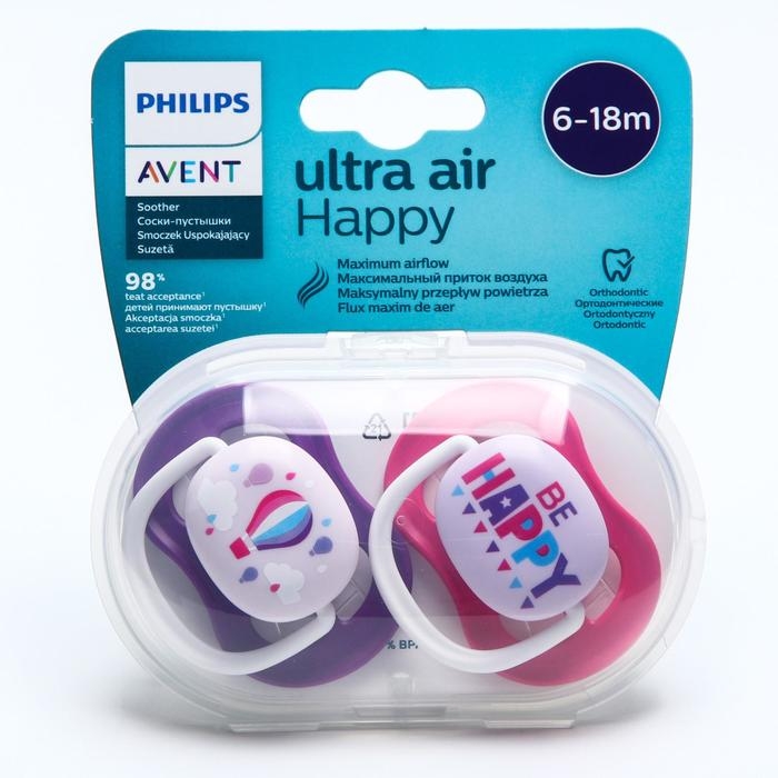 Пустышка ultra air Lime, Be happy/Воздушный шар, 6-18 мес, 2 шт, для девочек Пустышка ultra air Lime, Be happy/Воздушный шар, 6-18 мес, 2 шт, для девочек