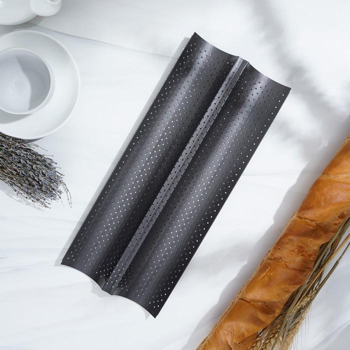 Форма для выпечки перфорированная Доляна «Хлеб. Багет», 38×16,5×2,5 см, антипригарное покрытие Форма для выпечки перфорированная Доляна «Хлеб. Багет», 38×16,5×2,5 см, антипригарное покрытие