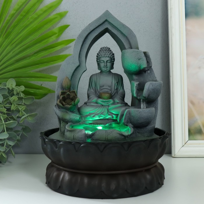 Фонтан настольный от сети, подсветка "Будда в лотосной арке" 27х20х20 см
