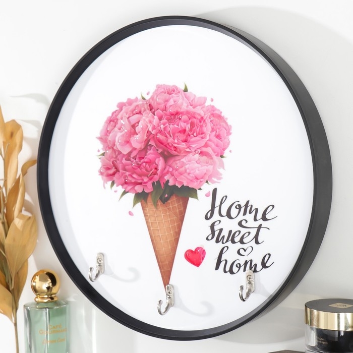 Крючки декоративные 3 крючка Крючки декоративные 3 крючка "Пионы в вафельном рожке" 30х30 см