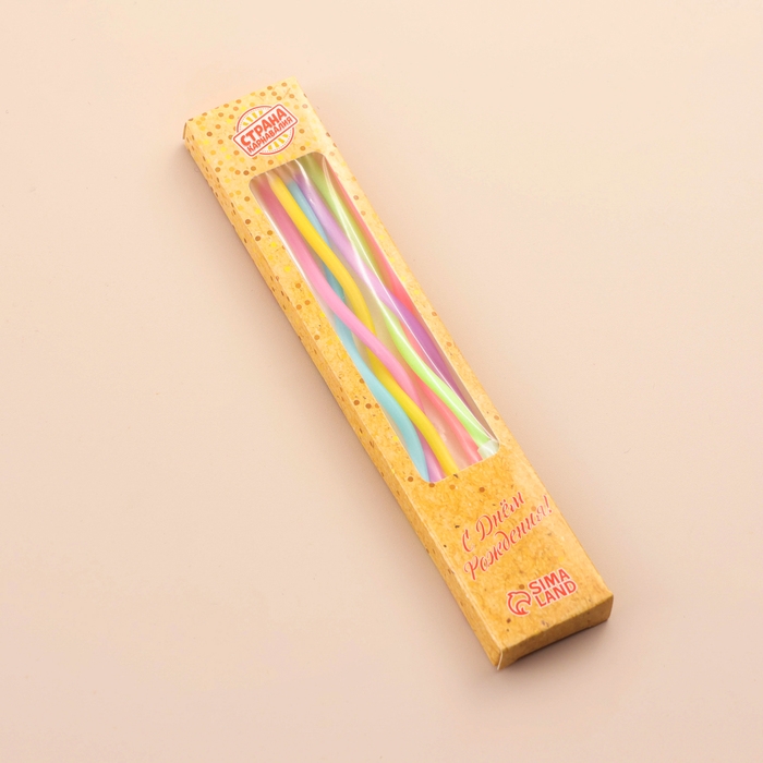 Свечи в торт коктейльные витые "С днем рождения", 16,5 см, 18 шт, разноцветные