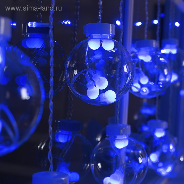 Гирлянда «Бахрома» 2.4 × 0.7 м с насадками «Шарики», IP20, прозрачная нить, 108 LED, свечение синее, 8 режимов, 220 В