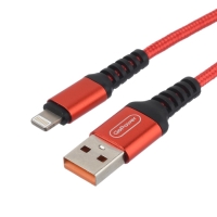 Кабель GoPower GP02L, Lightning - USB, 2.4 А, 1 м, передача данных, нейлон, красный