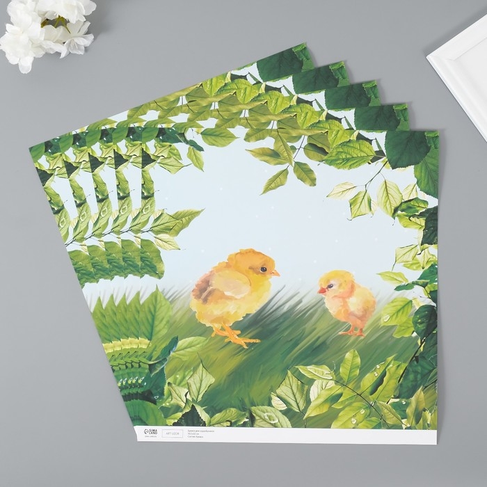 Бумага для скрапбукинга двусторонняя Бумага для скрапбукинга двусторонняя "Зайчики и цыплёнок" плотность 180 гр набор 5 шт 30,5х32 см 1