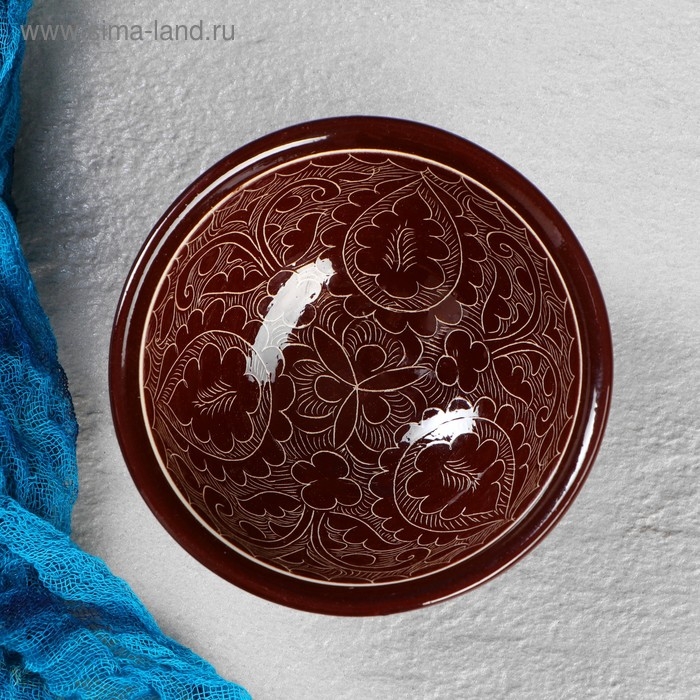 Пиала Риштанская Керамика Пиала Риштанская Керамика "Узоры", 11,5 см, большая, коричневая