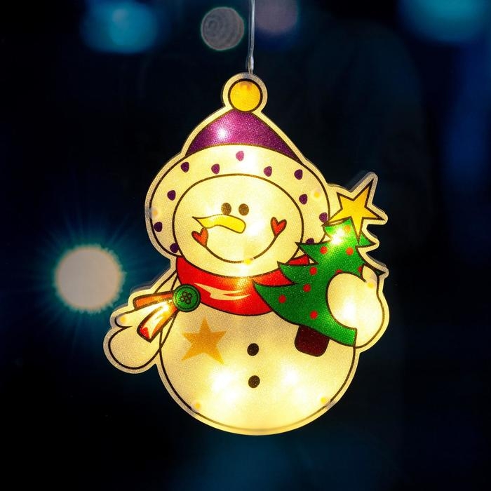 Светодиодная фигура на присоске «Снеговик» 19 × 22 см, пластик, батарейки АААх3 (не в комплекте), свечение тёплое белое Светодиодная фигура на присоске «Снеговик» 19 × 22 см, пластик, батарейки АААх3 (не в комплекте), свечение тёплое белое